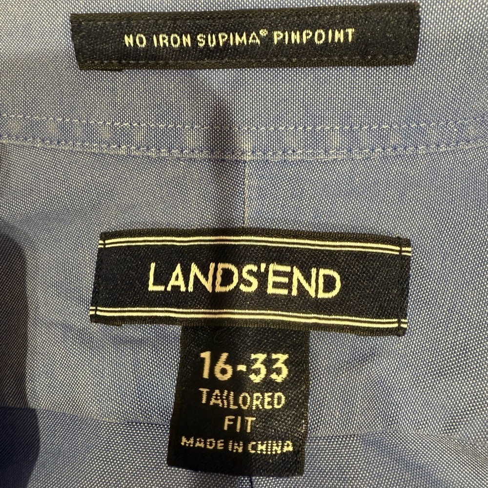 Lands End No Iron Supima Pinpoint Men’s Shirt. Size 16-33, Tailored Fit - Picture 3 of 5